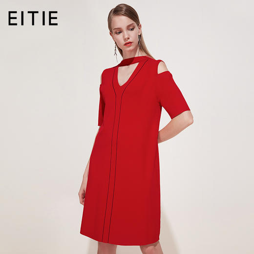 EITIE爱特爱品牌女装春季宽松腰短袖拼接圆领连衣裙中裙5901602 商品图0
