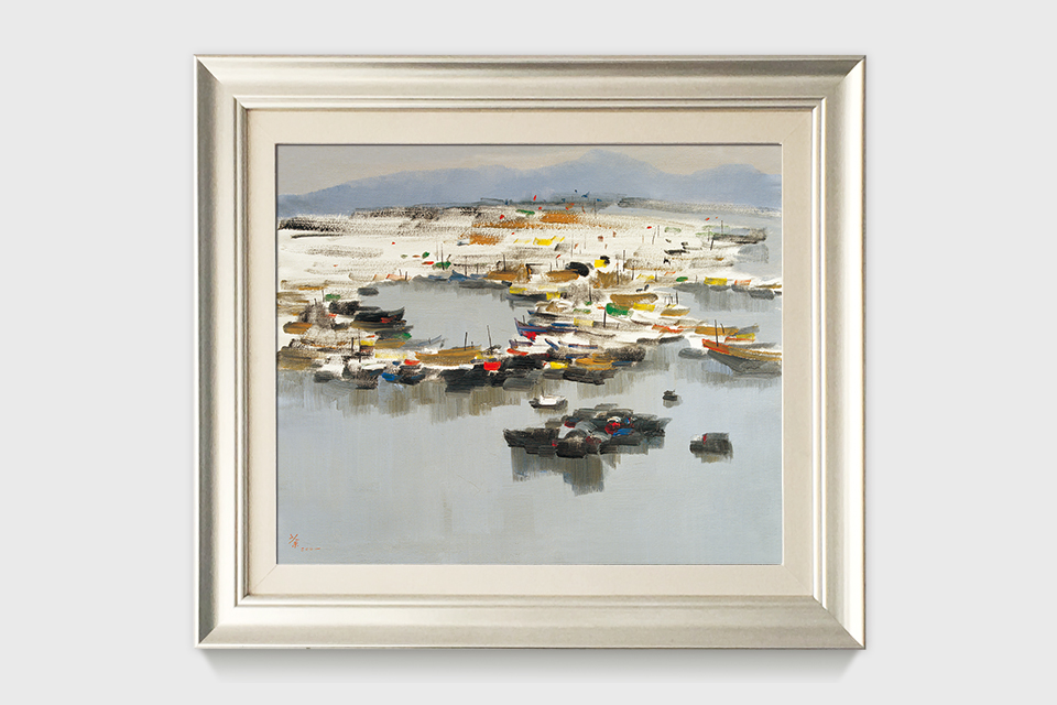 吴冠中|《舟群》——综合版（油画）