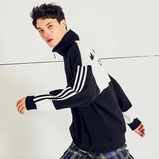 韩都衣舍男装2019春装新款情侣宽松拉链立领套头卫衣男af8467 