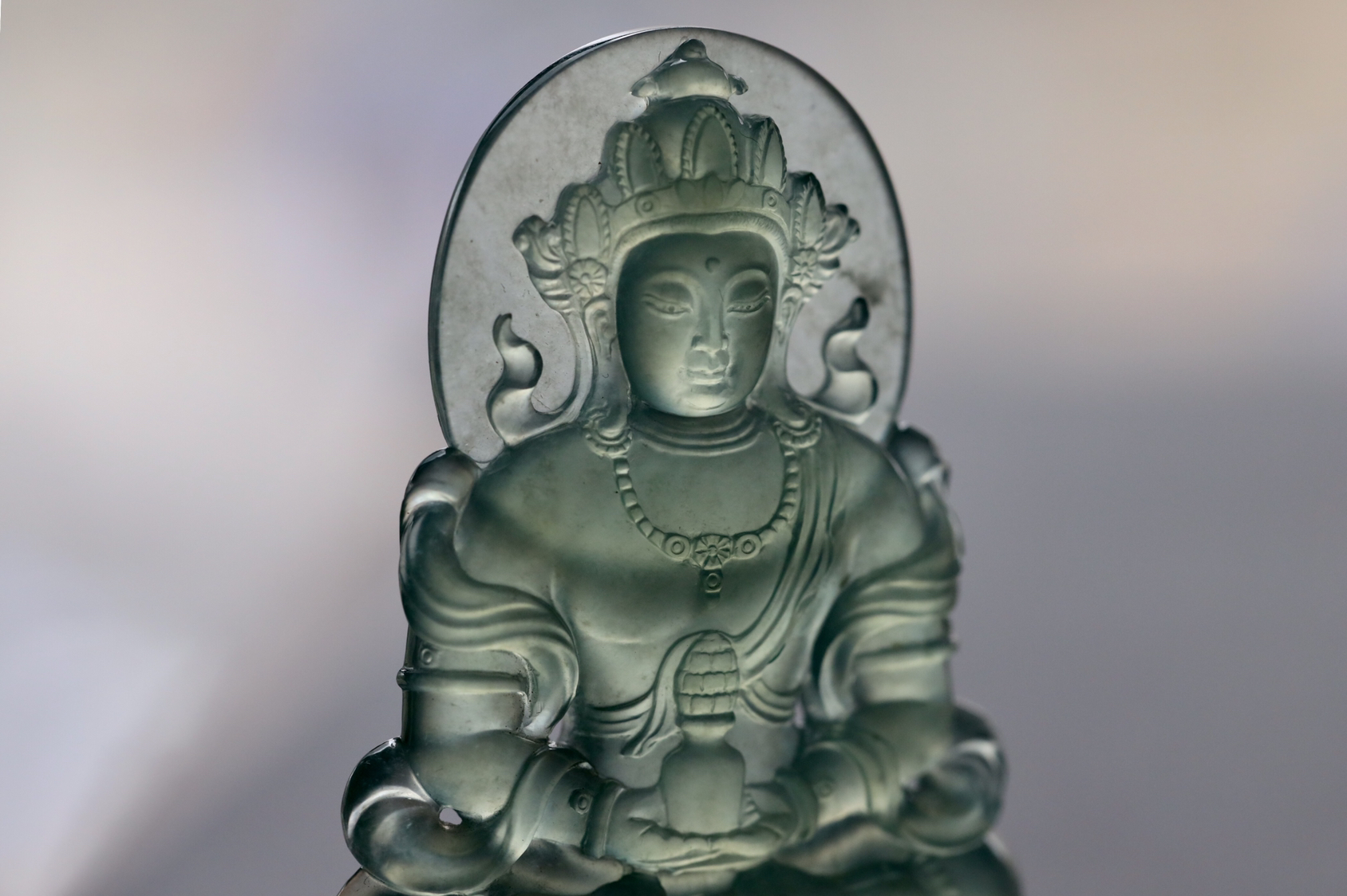 高冰种晴水绿翡翠度母