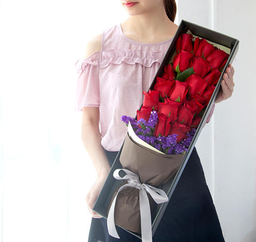 告白气球-- 玫瑰花礼盒 送女友 送老婆 19支红玫瑰花束-精品玫瑰礼盒:19枝红玫瑰，勿忘我适量 商品图0