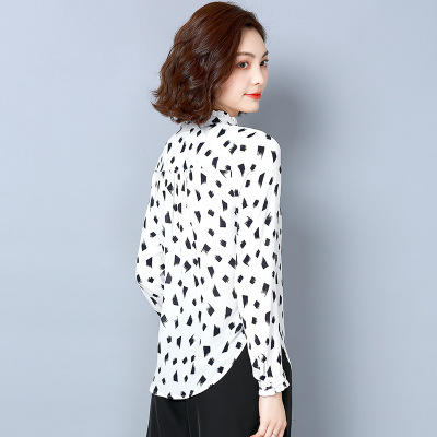 KQL 515T9726 印花雪纺衫女长袖2019春新款上衣时尚V领荷叶边 商品图2