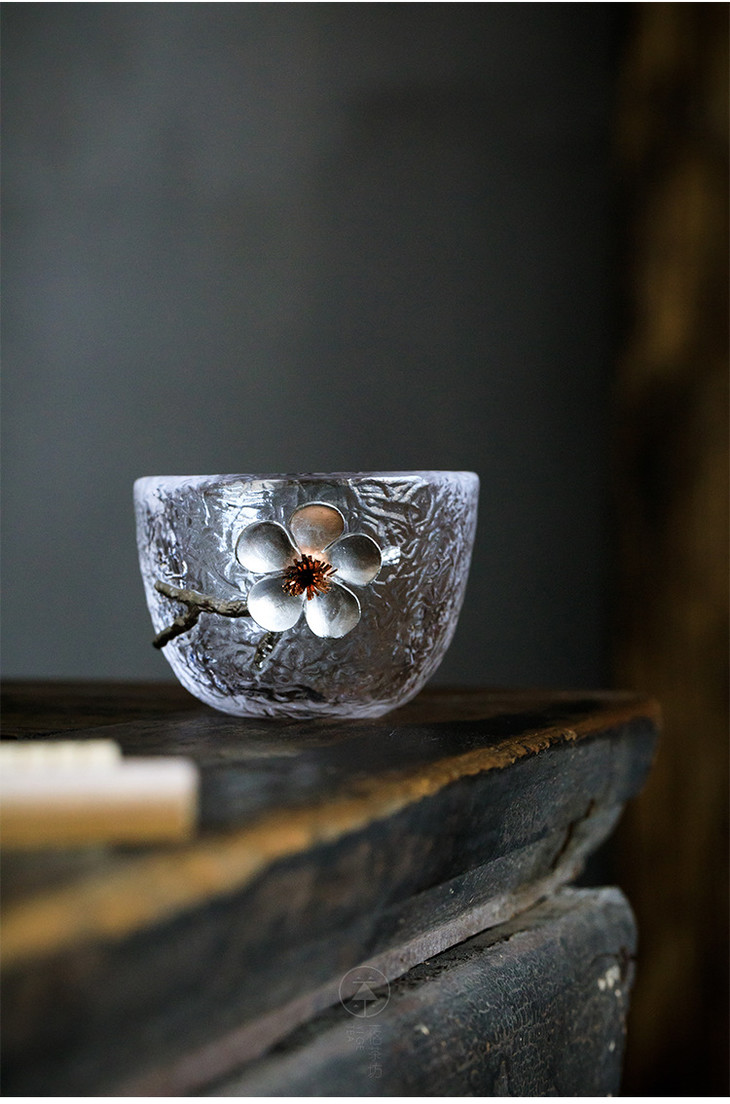 锤纹玻璃提梁壶日式手工加厚耐热煮茶壶镶锡梅花烧水壶过滤泡茶壶