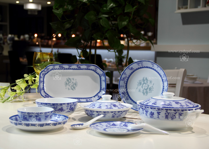 景德镇陶瓷 国瓷红叶 36头竹林七贤中餐具