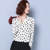 KQL 515T9726 印花雪纺衫女长袖2019春新款上衣时尚V领荷叶边 商品缩略图1