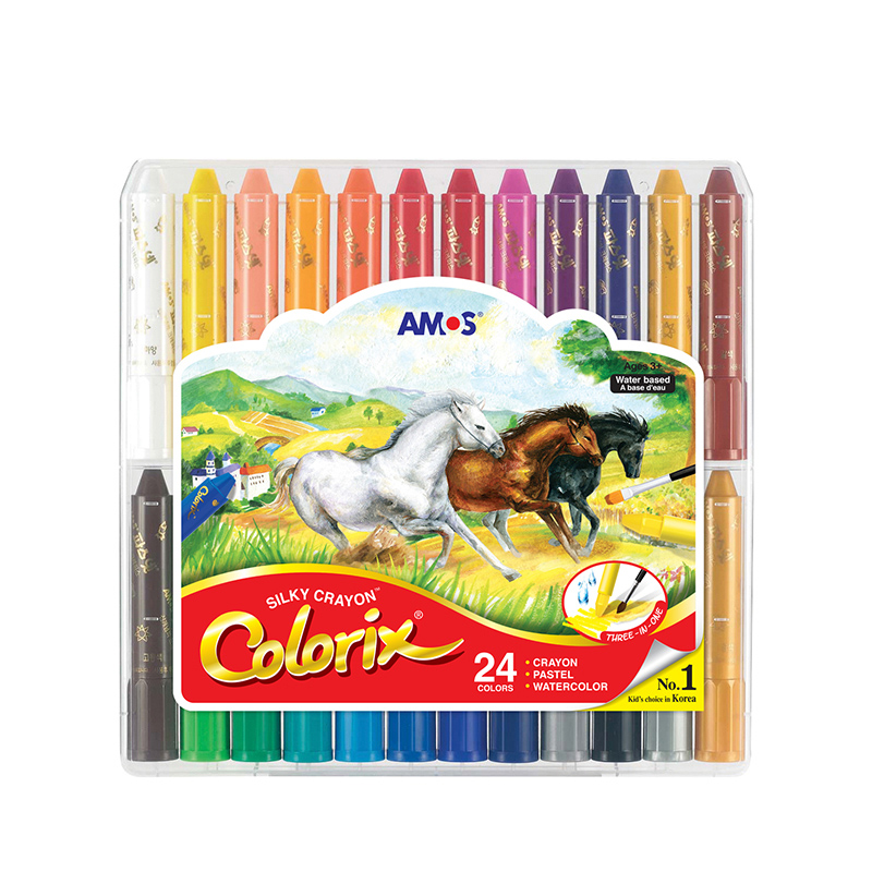 AMOS韩国原装进口儿童绘画旋转粗杆蜡笔水彩笔套装