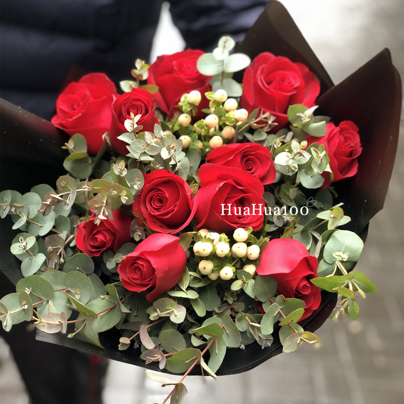 爱上你丨11朵&19朵红玫瑰尤加利花束