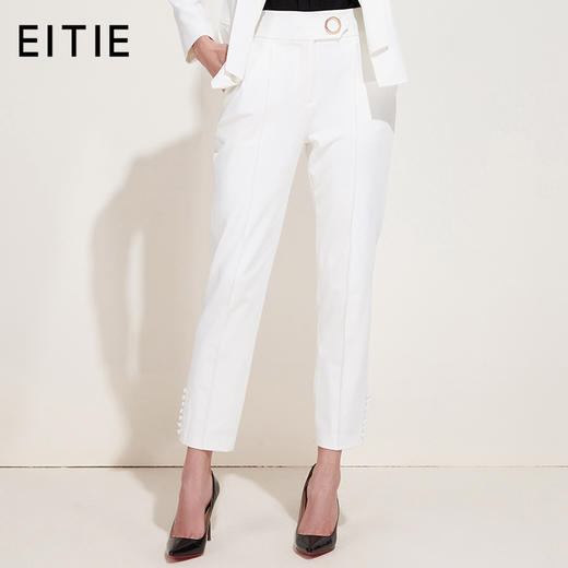 下架，EITIE爱特爱新款女装春装OL休闲正装裤纽扣装饰直筒西装裤子5905610 商品图0