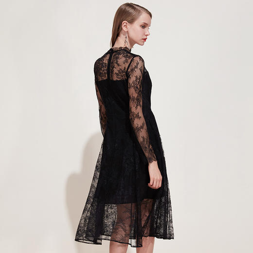 EITIE爱特爱新款女装春装法国小众连衣裙假两件套钩花蕾丝裙5907695 商品图4