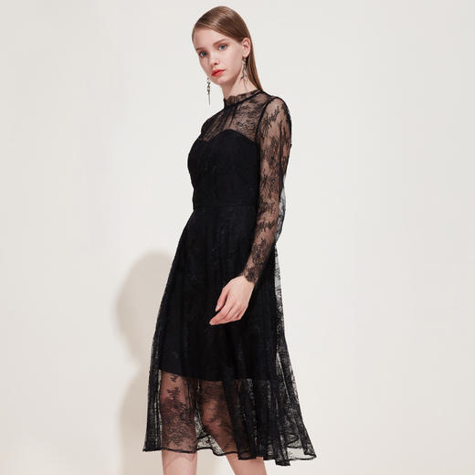 EITIE爱特爱新款女装春装法国小众连衣裙假两件套钩花蕾丝裙5907695 商品图2