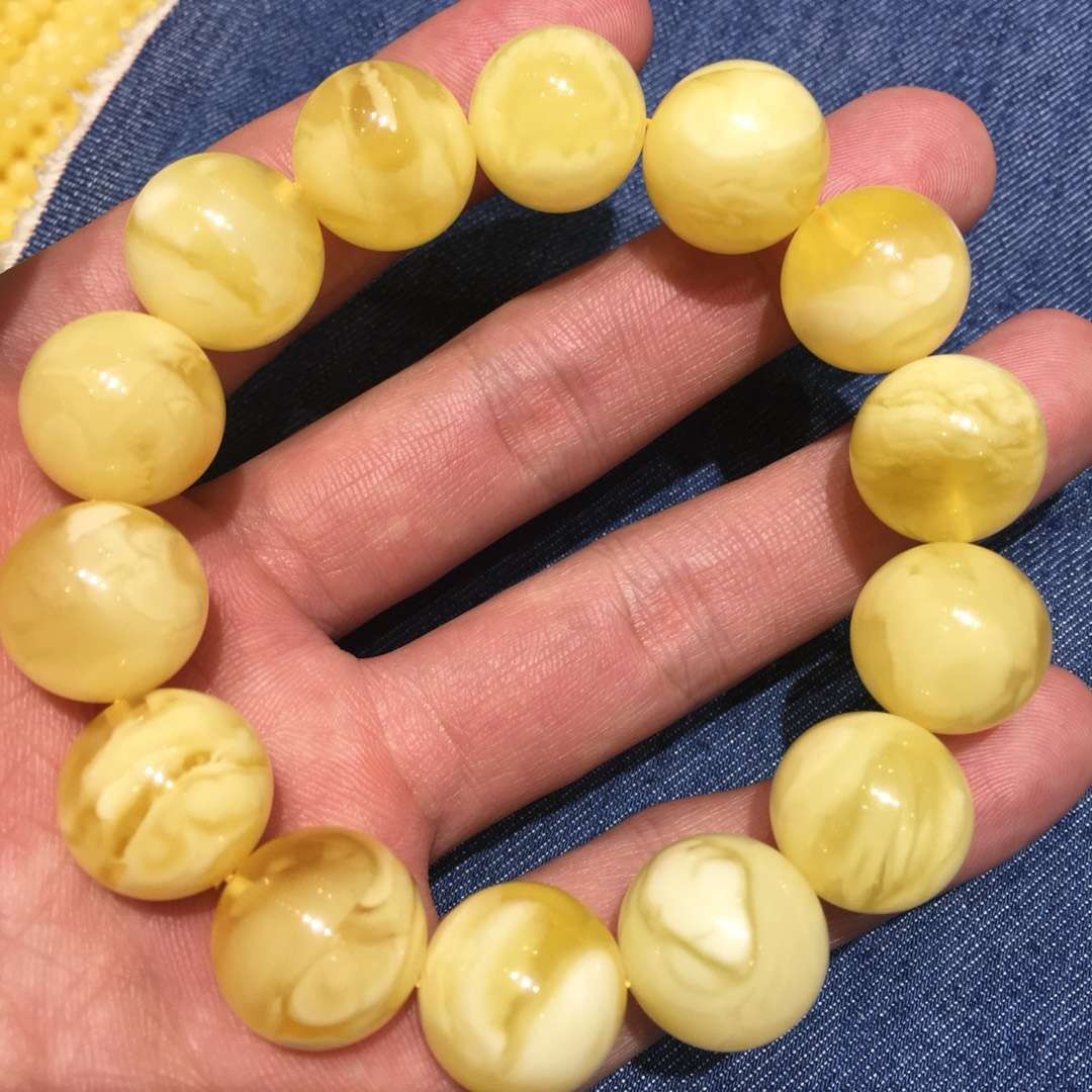 天然蜜蜡手串,乌料,白花