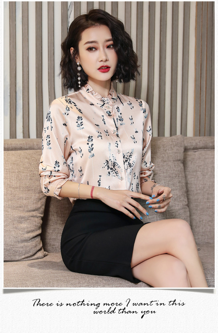 tcac30新品长袖真丝绸弹力缎衬衫女桑蚕丝上衣