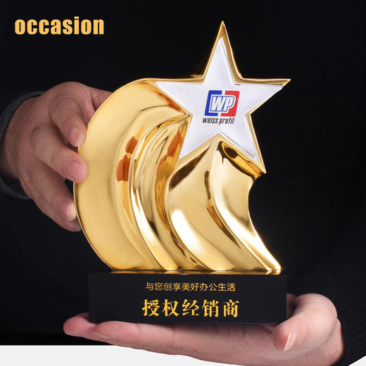 星光璀璨镀金新款水晶奖杯定制定做金色树脂订购创意五角星纪念品 商品图1