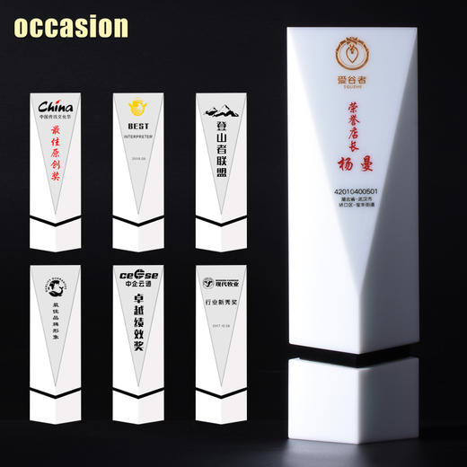 盛典白色高档水晶奖杯定制定做创意年终会颁奖大理石奖杯彩色刻字 商品图2