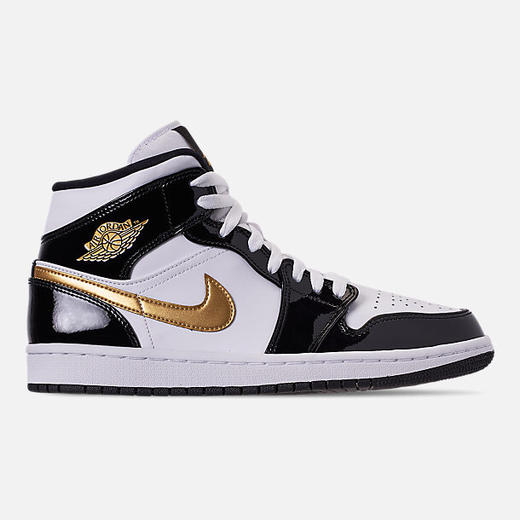 喬丹一代airjordan1mid中幫aj1小黑金腳趾漆皮男士休閒籃球鞋425碼