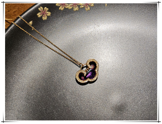 万事如意紫水晶开运祈福18K金镶钻石平安如意锁项链