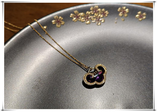 万事如意紫水晶开运祈福18K金镶钻石平安如意锁项链 商品图1