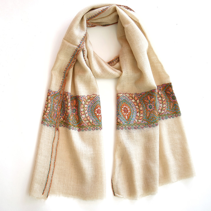 70cm宽 半绣 克什米尔pashmina羊绒围巾