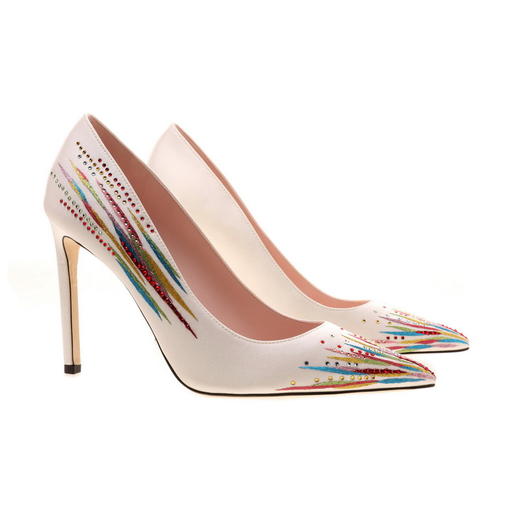 李思思 林琳奇 同款 sheme 新中式 女士手工刺绣丝绸细跟浅口单鞋 白色 商品图4