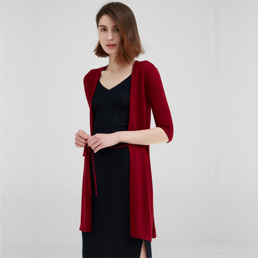 开司米丝 系带中长开衫 商品图0