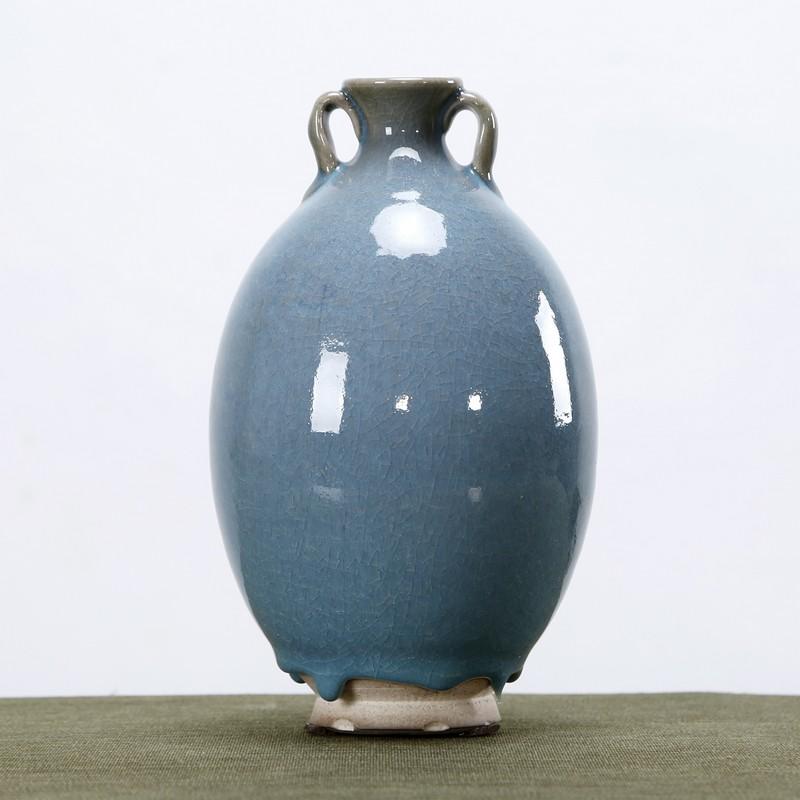 蓝釉双耳小花瓶 chic blue glaze vase with two handle