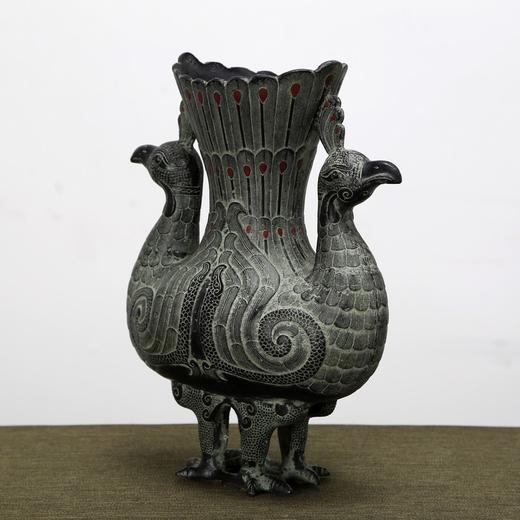 仿制青铜器铜器大号双凤杯青铜摆件花瓶WBH13090139 Newly made Bronze Vase 商品图0