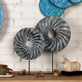 仿制玉石石器灰色螺纹玉片加托玉片玉璧WBH17110023 Newly made Marble gray thread disk with stand