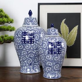 仿制瓷器陶器喜字梅瓶将军罐罐子花器WBH17060029  Newly made Porcelain blue and white vase with double happiness