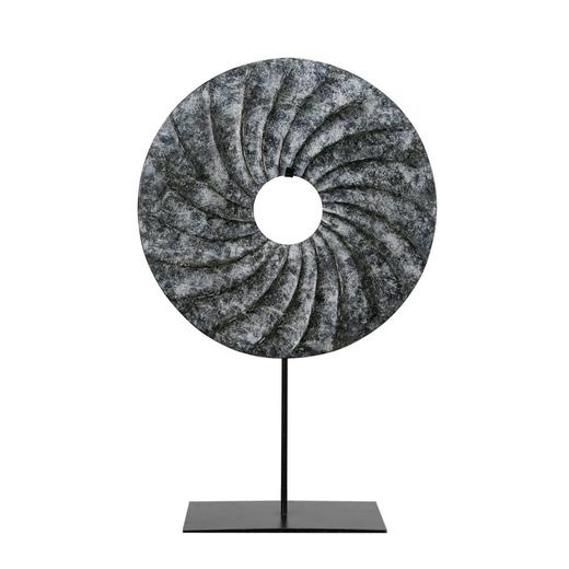 仿制玉石石器灰色螺纹玉片加托玉片玉璧WBH17110023 Newly made Marble gray thread disk with stand 商品图2