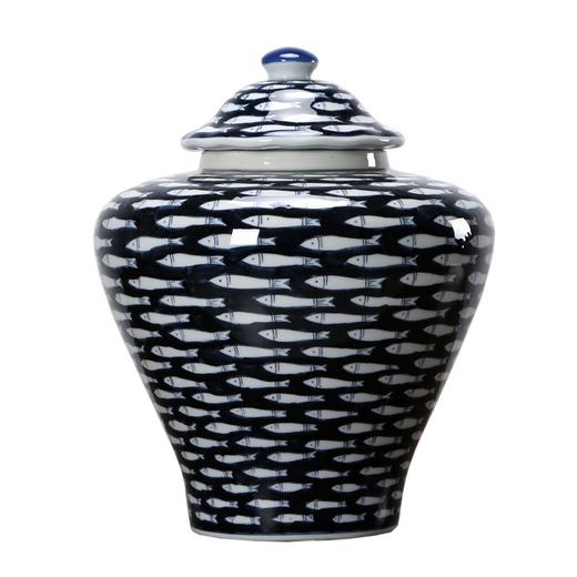 仿制瓷器陶器蓝底鱼图案将军罐罐子花器WBH18120070/69 Newly made Porcelain  blue vase with fish pattern 商品图3