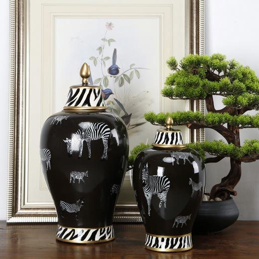 仿制瓷器陶瓷斑马储物罐罐子花器QG11091661 Newly made Porcelain black vase 商品图0