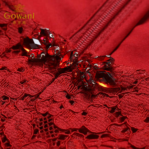 乔万尼春装款高腰修身宴会礼服短袖红色蕾丝连衣裙中长款EN1E910 商品图3