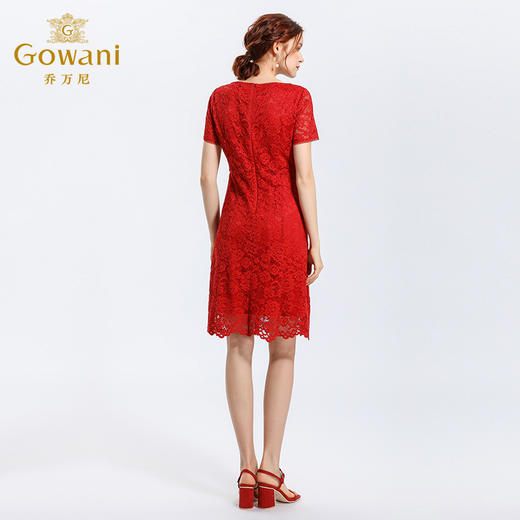 乔万尼春装款高腰修身宴会礼服短袖红色蕾丝连衣裙中长款EN1E910 商品图2
