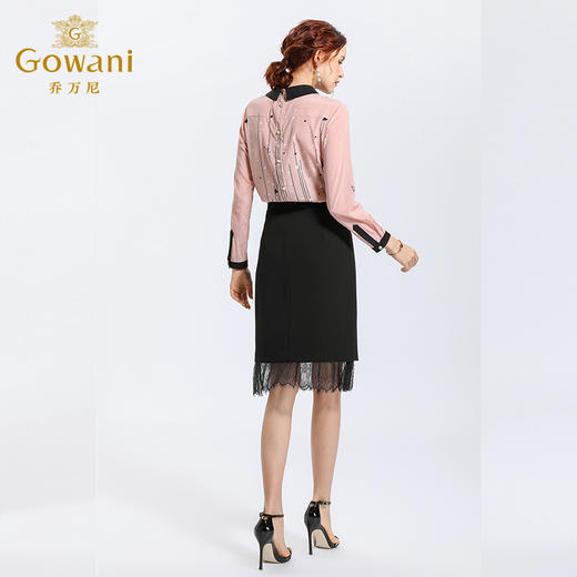 乔万尼春季紧身直筒黑色高腰蕾丝拼接裙子女半身裙中长款EN1D943 商品图2