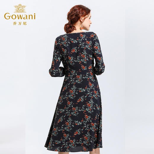 乔万尼春装修身气质七分袖法式复古碎花连衣裙长裙EN1E911 商品图2