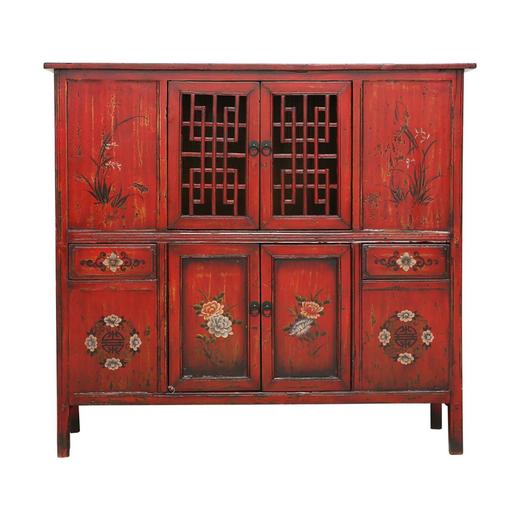 老改榆木新中式红漆柜橱柜餐边柜QB18040071 Modified Elm wood Red cabinet 商品图2