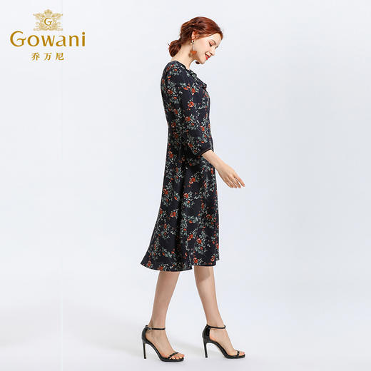 乔万尼春装修身气质七分袖法式复古碎花连衣裙长裙EN1E911 商品图1