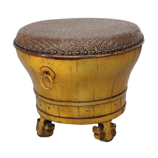 老改榆木新中式小脚盆凳小彩凳席面凳QB18040083 Modified Elm wood Small drum stool 商品图3
