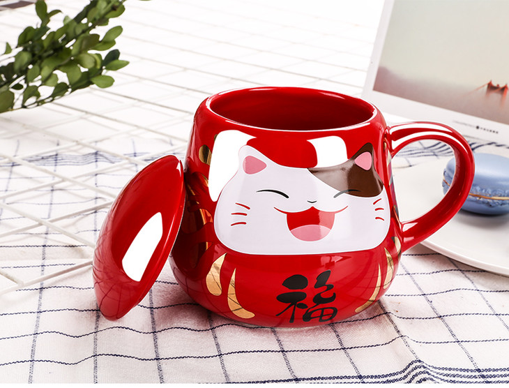 一款治愈系"网红杯"【水温感应变色陶瓷杯】招财猫 1050℃烧制,500ml