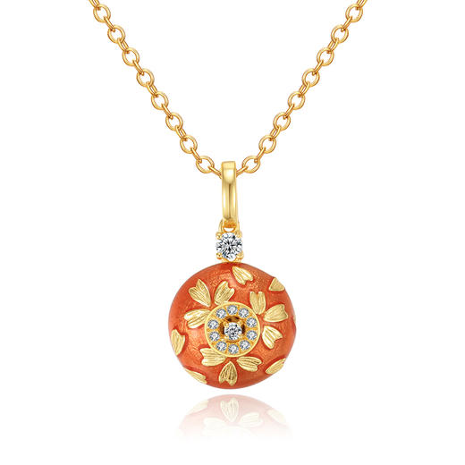 珐琅花叶项链锁骨项链银项链镀18k金项链女款宫喜礼故宫文创官方授权