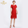 乔万尼春装款高腰修身宴会礼服短袖红色蕾丝连衣裙中长款EN1E910 商品缩略图1