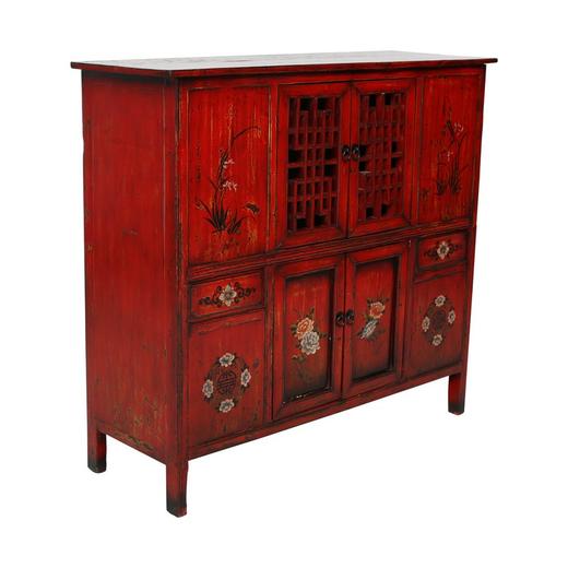 老改榆木新中式红漆柜橱柜餐边柜QB18040071 Modified Elm wood Red cabinet 商品图1