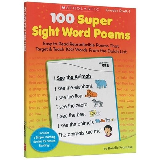 英文原版词汇书 100 Super Sight Word Poems 学前诗歌词汇练习册 英文版学乐查关键词关键词诗歌 进口书 Scholastic 100 商品图1