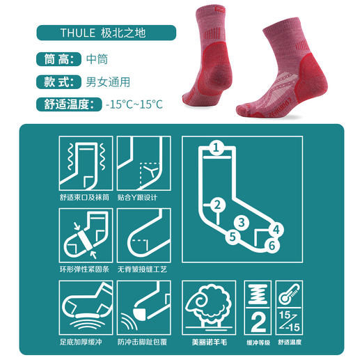 双11特惠ZEALWOOD赛乐THULE极北之地 美丽诺羊毛运动袜户外袜速干加厚防臭功能袜 商品图13