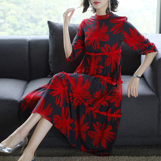 AL-AC7257春装新款时尚宽松印花真丝连衣裙 商品图3