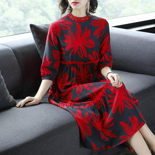 AL-AC7257春装新款时尚宽松印花真丝连衣裙 商品图1