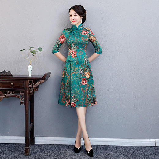 TX-新品七分袖长款改良前开叉旗袍 商品图2