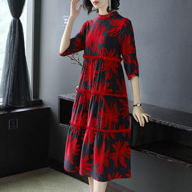 AL-AC7257春装新款时尚宽松印花真丝连衣裙