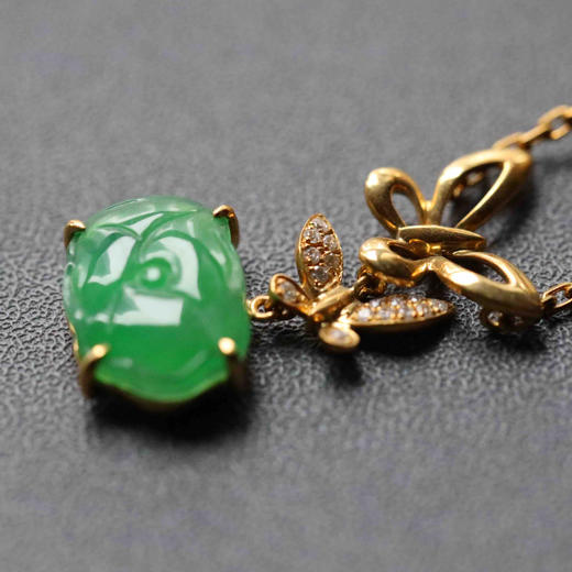 化蝶冰种阳绿和和美美翡翠锁骨链18k黄金镶嵌 商品图2