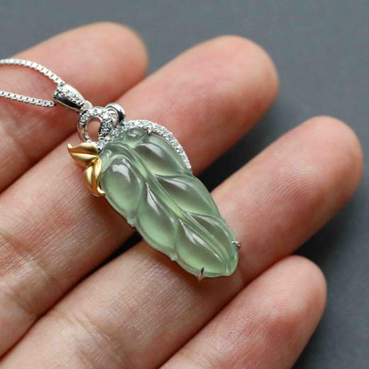 高冰种淡晴水翡翠叶子18k白金黄金钻石镶嵌 商品图7